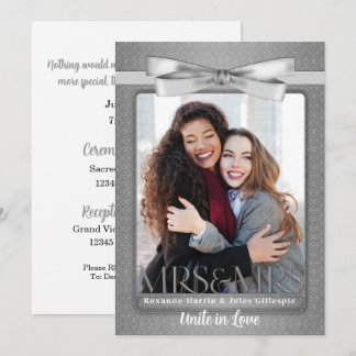 Invitación Lesbian Gay Wedding Invitation Two Brides Silver