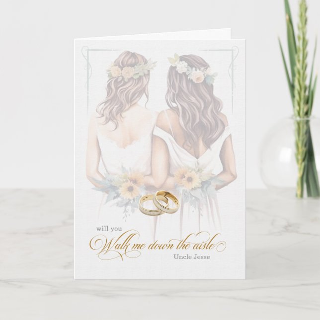 Invitación Lesbian Wedding Walk With Me Request Two Brides (Anverso)