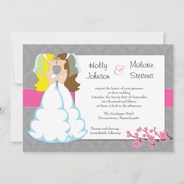 Invitación lesbiana de la boda de la flor de (Anverso)
