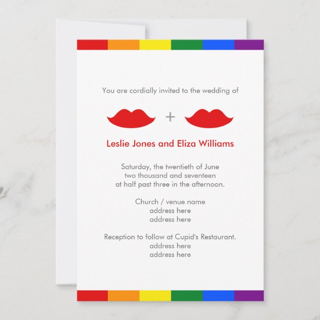 Invitación Lesbiana LGBT despierta a Boda arcoiris (Anverso)