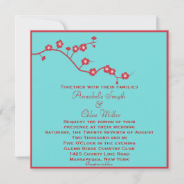 Invitación Lésbica floral roja y turquesa
