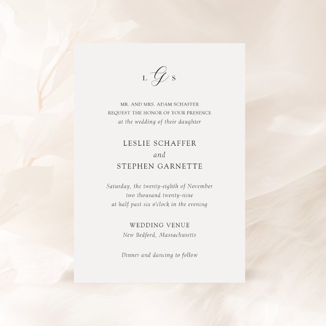 Invitación Leslie Classic Monogram Elegant Wedding (Subido por el creador)