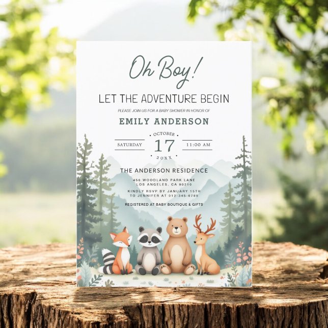 Invitación Let Adventure Begin Woodland Forest Baby Shower (Subido por el creador)