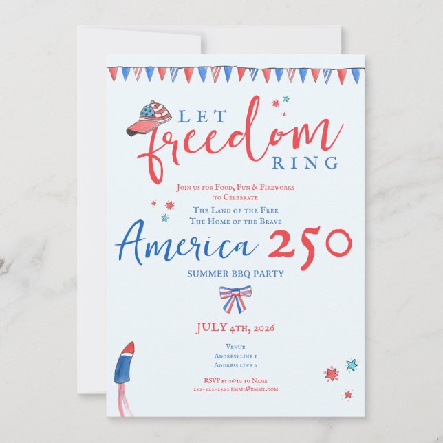 Invitación Let Freedom Ring 4th of July America 250 Patriotic (Anverso)