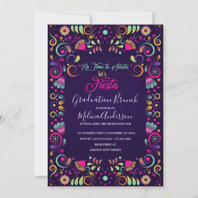 Invitación Let`s Fiesta Watercolor Graduación Brunch (Anverso)