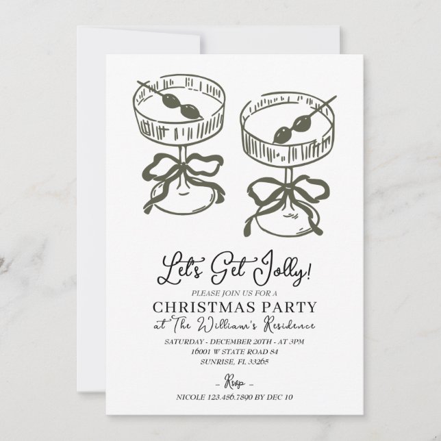 Invitación Let’s Get Jolly Christmas Party Olive Martini  (Anverso)