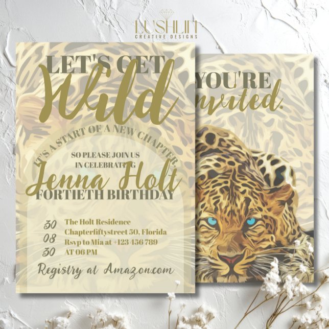 Invitación Let’s Get Wild Leopard Animal Glam Gold Birthday (Subido por el creador)