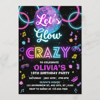 Invitación Let’s Glow Crazy disco party invite - disco ball