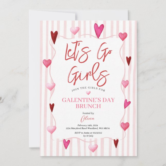 Invitación Let’s Go Girls Galentine’s Day Brunch Invitation (Anverso)