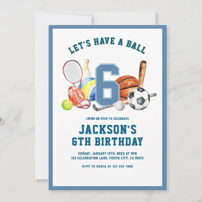 Invitación Let’s Have a Ball Birthday | Boy Sports Party  (Anverso)