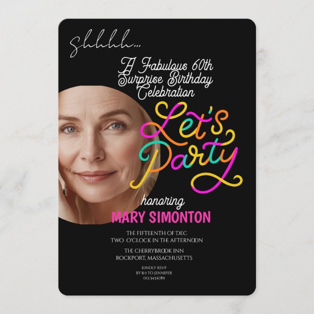 Invitación Let’s Party! A Fabulous 60th Surprise Celebration (Anverso)