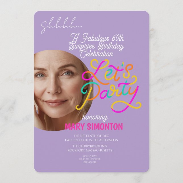 Invitación Let’s Party! A Fabulous 60th Surprise Celebration (Anverso)