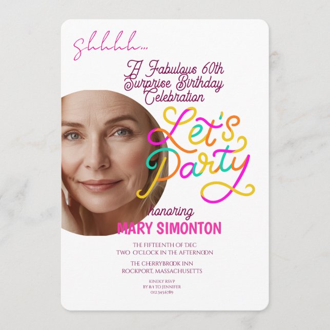 Invitación Let’s Party! A Fabulous 60th Surprise Celebration (Anverso)