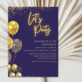 Invitación Let’s Party- elegant Birthday with Golden balloons
