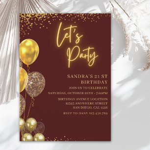 Invitación Let’s Party- elegant Birthday with Golden balloons