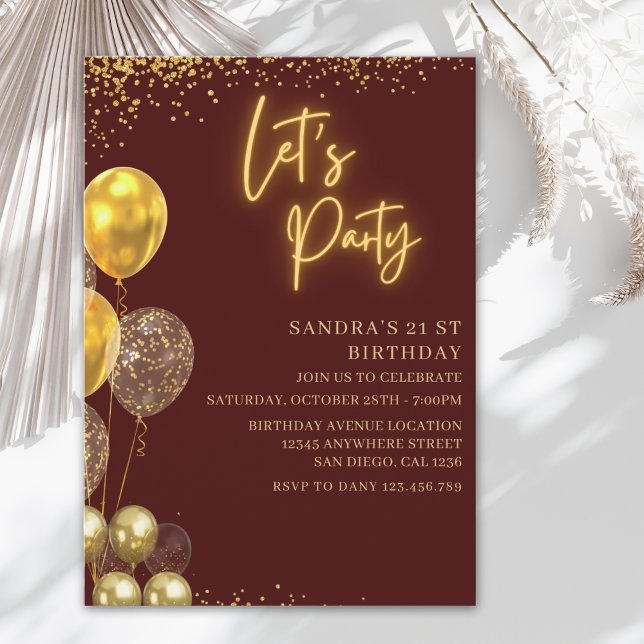Invitación Let’s Party- elegant Birthday with Golden balloons (Subido por el creador)