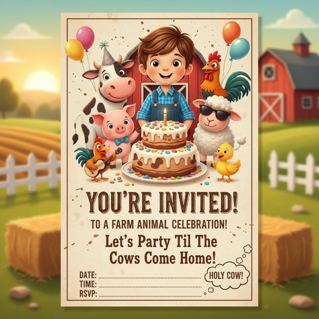 Invitación Let’s Party Til the Cows Come Home | Editable Farm (Subido por el creador)