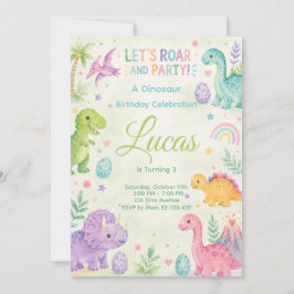 Invitación Let’s Roar And Party Dinosaur Invitation Editable