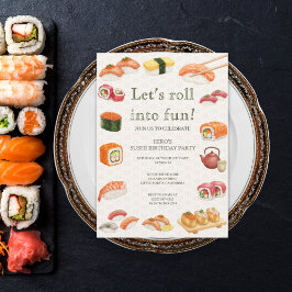Invitación Let’s Roll into Fun! Sushi Birthday Party Invitati