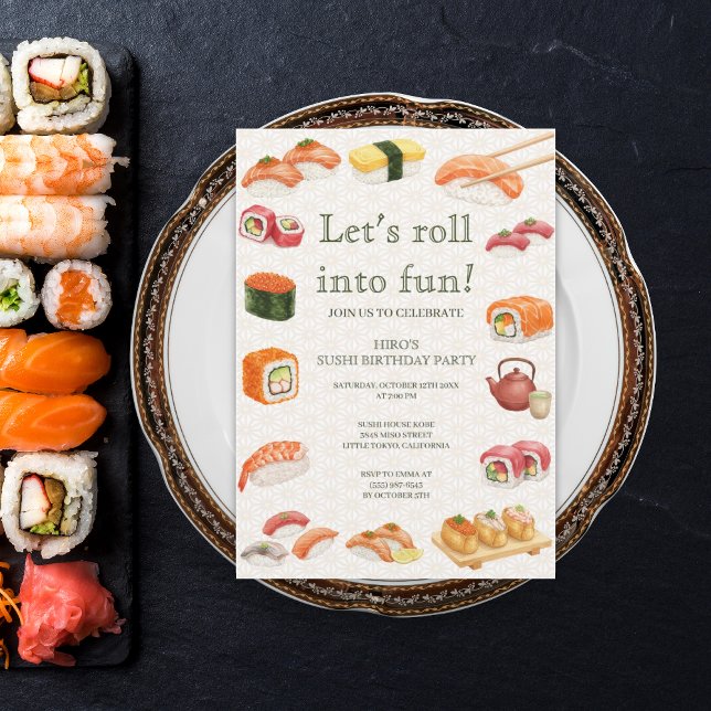 Invitación Let’s Roll into Fun! Sushi Birthday Party Invitati (Subido por el creador)