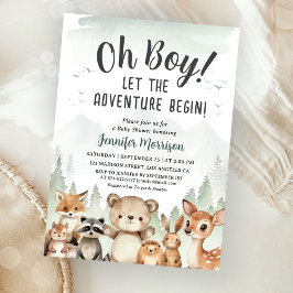 Invitación Let The Adventure Begin Baby Shower Boy Woodland