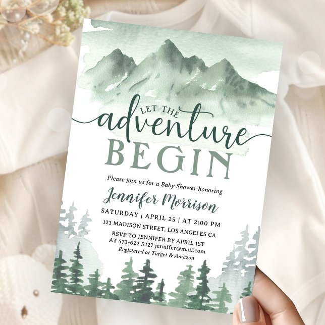Invitación Let The Adventure Begin Baby Shower Green Mountain (Subido por el creador)