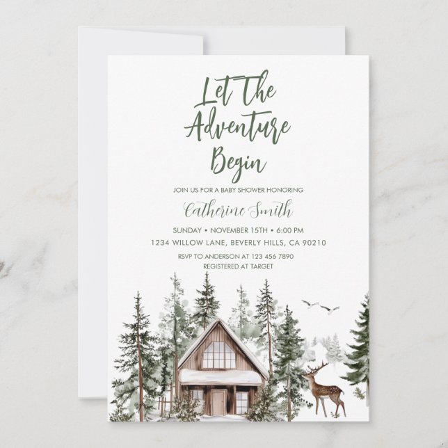 Invitación Let The Adventure Begin Winter Baby Shower (Anverso)