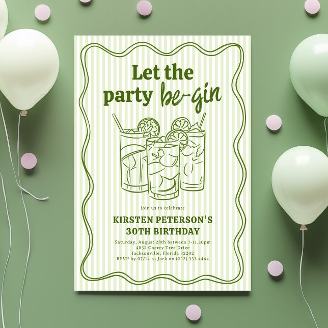 Invitación Let The Party Be-Gin Adult Birthday (Subido por el creador)
