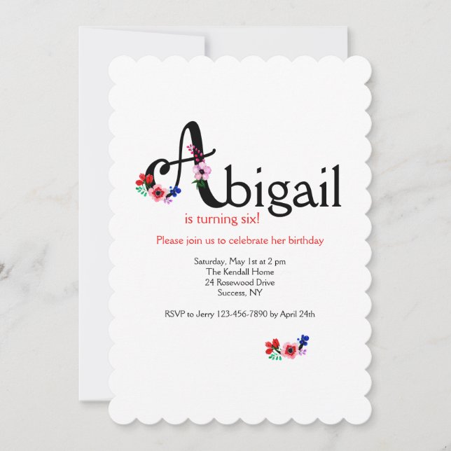 Invitación Letra "A" (Añadir Cualquier Nombre Con Letra A) (Anverso)