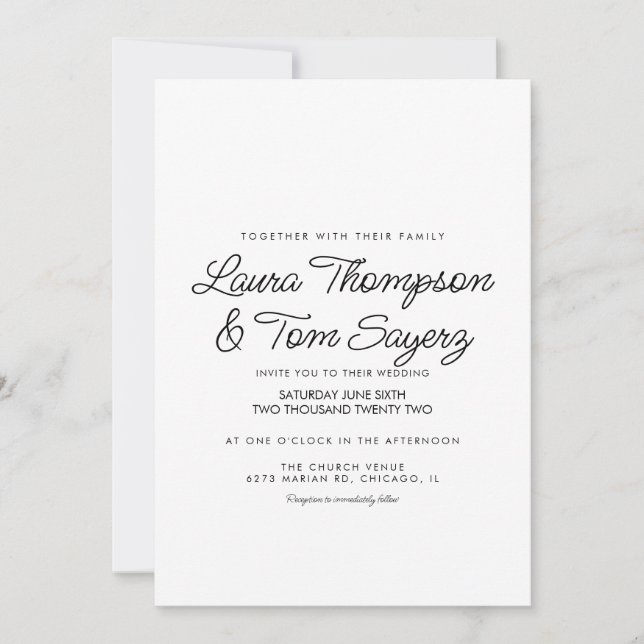 Invitación Letra a Mano Moderna Negra Sencilla Boda (Anverso)