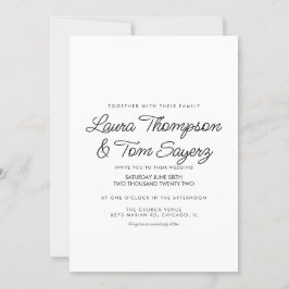 Invitación Letra a Mano Moderna Negra Sencilla Boda