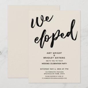 Invitación Letra a Mano Nos Fugamos Recepción de Boda Crema