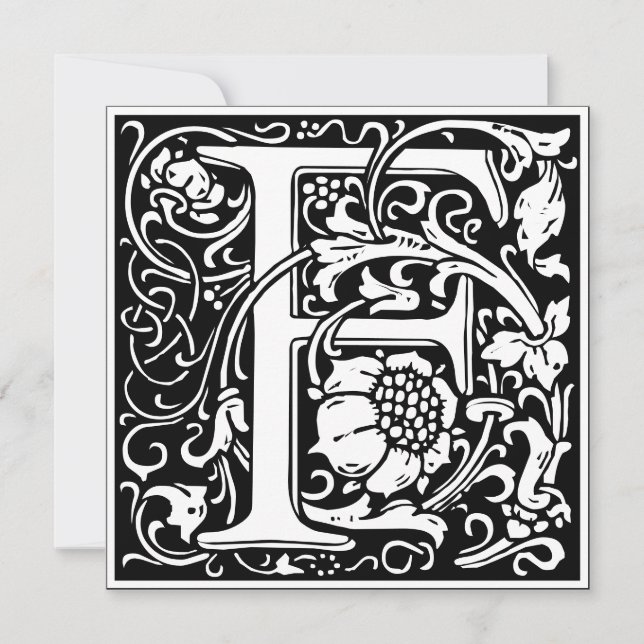 Invitación Letra Art Nouveau floral alfa monograma F (Anverso)