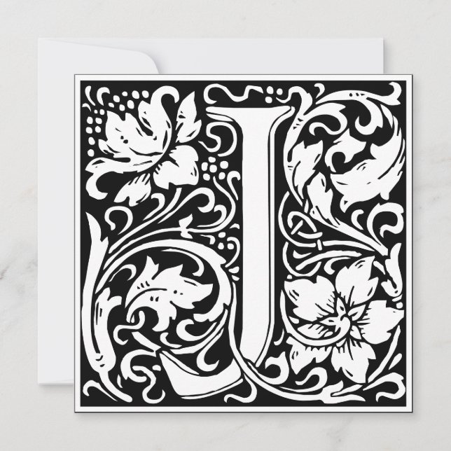 Invitación Letra Art Nouveau floral alfa monograma J (Anverso)