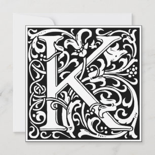 Invitación Letra Art Nouveau floral alfa monograma K