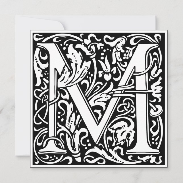 Invitación Letra Art Nouveau floral alfa monograma M (Anverso)