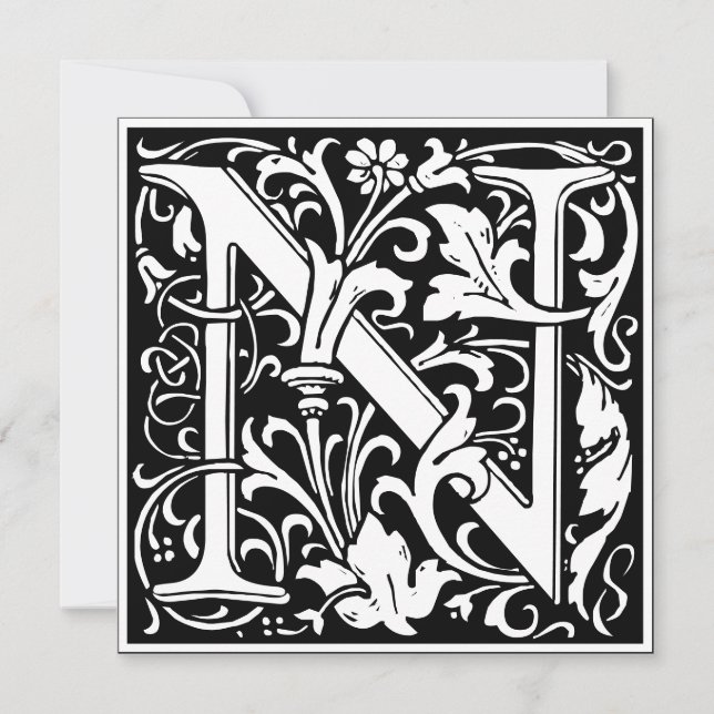 Invitación Letra Art Nouveau floral alfa monograma N (Anverso)