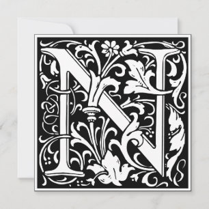 Invitación Letra Art Nouveau floral alfa monograma N