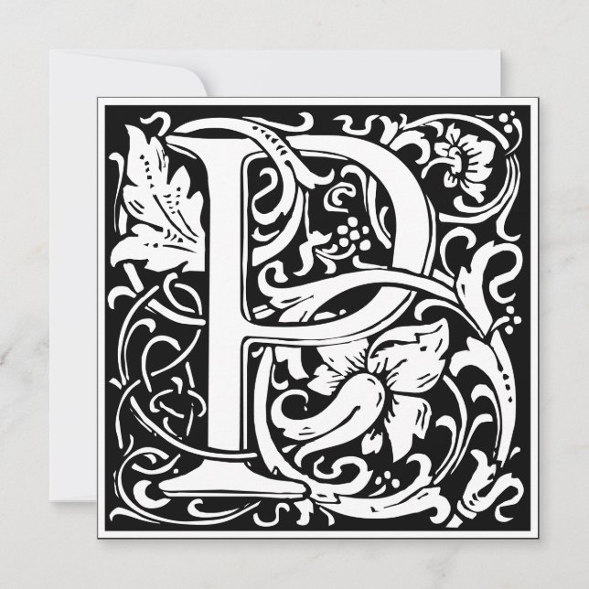 Invitación Letra Art Nouveau floral alfa monograma P (Anverso)