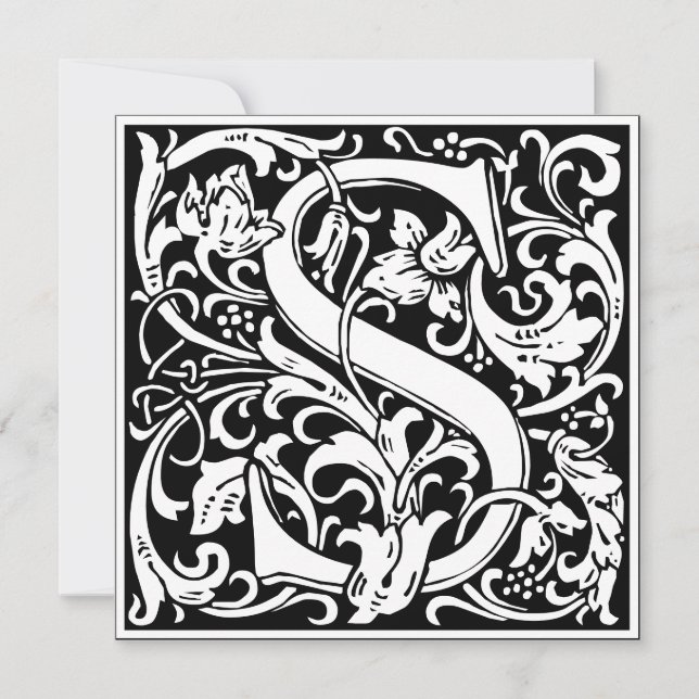 Invitación Letra Art Nouveau floral alfa monograma S (Anverso)