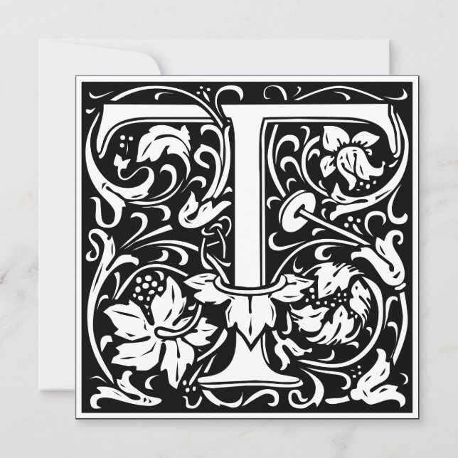 Invitación Letra Art Nouveau floral alfa monograma T (Anverso)