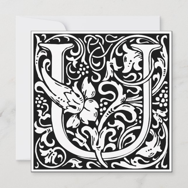 Invitación Letra Art Nouveau floral alfa monograma U (Anverso)