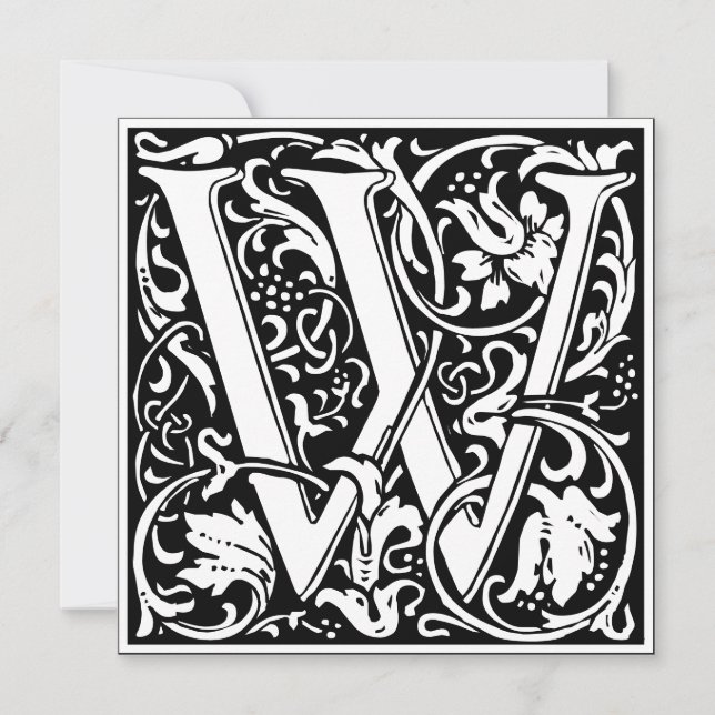 Invitación Letra Art Nouveau floral alfa monograma W (Anverso)