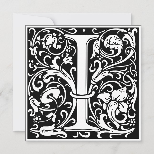 Invitación Letra Art Nouveau floral del alfabeto monograma I (Anverso)