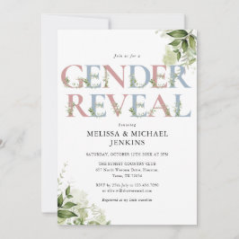 Invitación Letra azul y rosa de verde Fiesta de revelación de