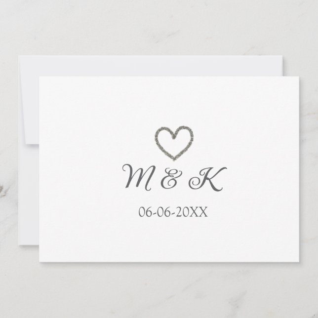 Invitación Letra boda de corazón plateado nombre de pareja le (Anverso)