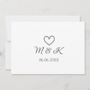 Invitación Letra boda de corazón plateado nombre de pareja le