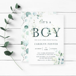 Invitación Letra botánica eucalipto Baby Shower