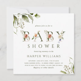 Invitación Letra botánica floral acuarela Baby Shower