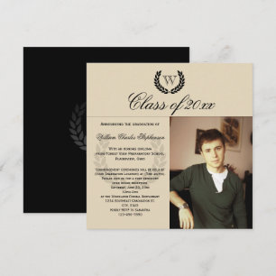 Invitación Letra cuadrada monograma graduación fotográfica cl